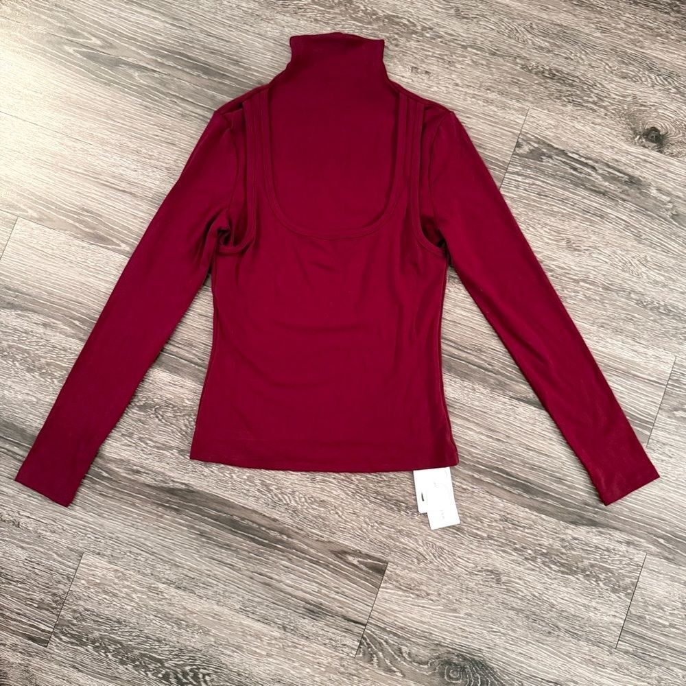 Commense Burgundy 2 in 1 Mock Neck Jersey Top New